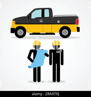 Stick figures illustration of a construction workers Stock Vector