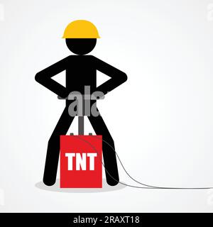Graphic illustration of a stick figure detonating a TNT Stock Vector