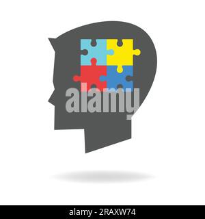 Children head silhouette with colorful jigsaw puzzle symbolizing autism Stock Vector