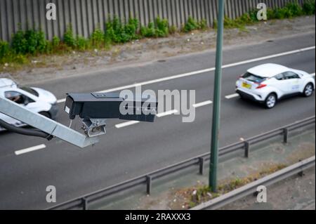 ANPR camera on a motorway in England. Stock Photo