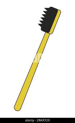 Plastic toothbrush for cleaning teeth flat line color isolated vector object Stock Vector