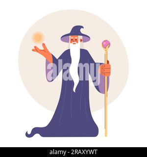 Old wizard flat concept vector spot illustration Stock Vector