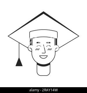 Happy caucasian student in academical cap monochrome flat linear character head Stock Vector
