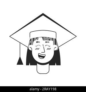 Excited young caucasian student monochrome flat linear character head Stock Vector