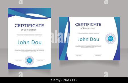 Completion of internship certificate design template set Stock Vector