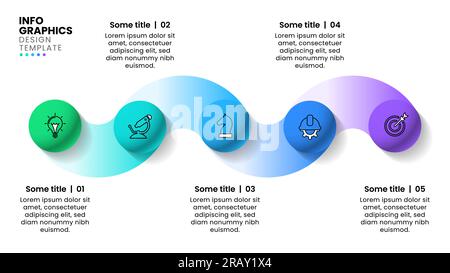 Infographic template with icons and 5 options or steps. Balls in row. Can be used for workflow layout, diagram, banner, webdesign. Vector illustration Stock Vector