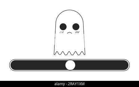 Unhappy ghost creature on black white loading bar flat design Stock Vector
