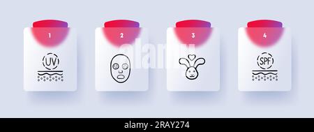 Cosmetics line icon. Mask, skin moisturizing, rabbit, heart, sunscreen. Pastel color background Vector line icon Stock Vector
