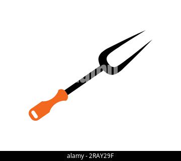 Large BBQ fork with wooden handle icon logo design. Barbecue or BBQ symbol silhouette vector design and illustration. Stock Vector