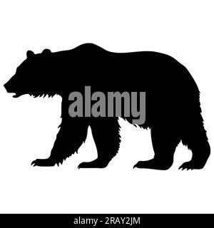 Bear Hand drawn Silhouette . Vector isolated on white graphic element. Wild animal symbol. Retro print design. Stock Vector