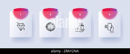 Finance line icon. Diamond, target, bag of money, online payment, nfs, savings. Pastel color background Vector line icon Stock Vector