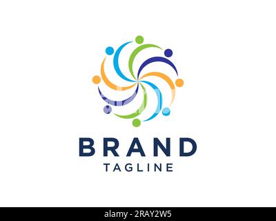Abstract People Logo. Colorful Twisted Circular Waves Style isolated on White Background. Flat Vector Logo Design Template Element Stock Vector