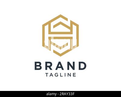 Abstract Initial Letter H Logo. Gold Geometric Shape isolated on White Background. Usable for Construction Architecture Building Logo Design Template Stock Vector
