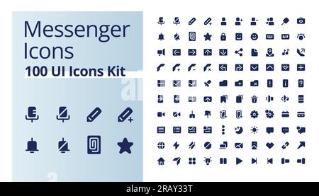 Messenger application black glyph ui icons kit Stock Vector