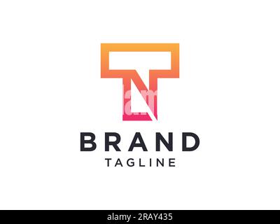 Abstract Initial Letter T Logo. Orange Geometric Shape Origami Style isolated on White Background. Flat Vector Logo Design Template Element Stock Vector