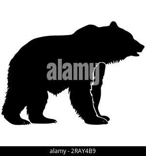 Bear Hand drawn Silhouette . Vector isolated on white graphic element. Wild animal symbol. Retro print design. Stock Vector