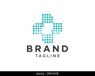 Healthcare Medical Logo. Blue Linear Rounded Cross Sign Health Icon. Flat Vector Logo Design Template Element Stock Vector