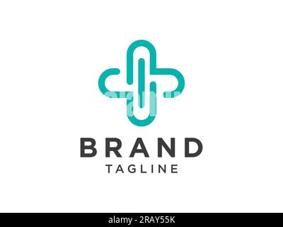 Healthcare Medical Logo. Blue Linear Rounded Cross Sign Health Icon. Flat Vector Logo Design Template Element Stock Vector