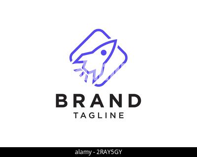 Rocket Logo. Blue Geometric Shapes Simple Rocket Icon isolated on White Background. Usable for Business and Technology Logos. Flat Vector Logo Design Stock Vector