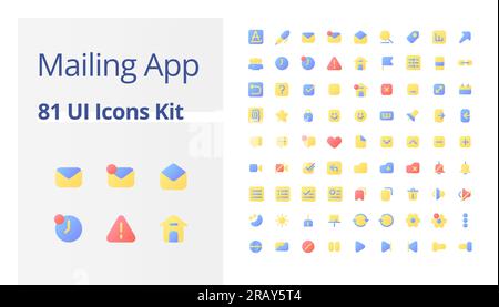 Mailing app functions pixel perfect flat gradient color ui icons kit Stock Vector