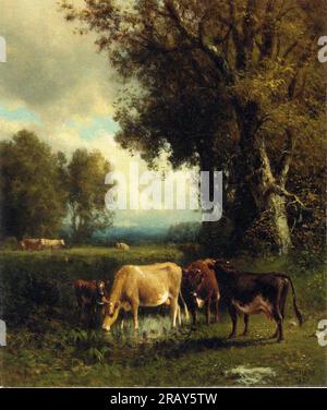 Cows in the Meadow 1878 by William Hart Stock Photo