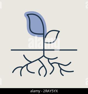 Young green plant with strong roots visible vector icon. Graph symbol for agriculture, garden and plants web site and apps design, logo, app, UI Stock Vector