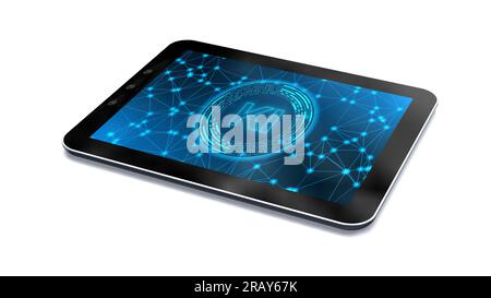 KI lettering on tablet pc isolated on white background - artificial intelligence technology concept - 3D Illustration Stock Photo