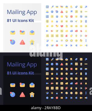 Mailing app pixel perfect flat gradient color ui icons kit for dark, light mode Stock Vector