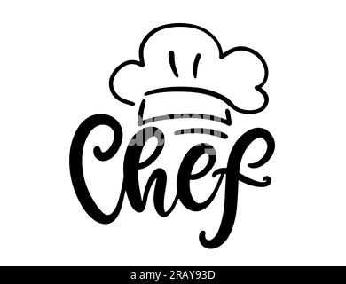 Chef Lettering Cook Hat Line Art Drawing Logo Stock Vector