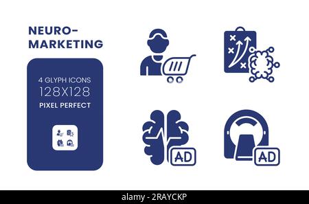 Neuro marketing black solid desktop icons pack Stock Vector