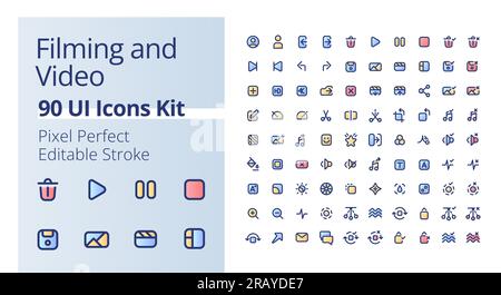 Video production pixel perfect gradient fill ui icons kit Stock Vector