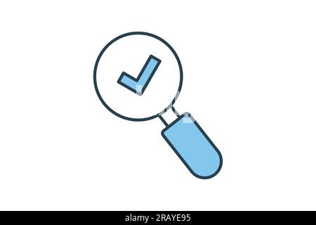 Find icon. Search, Magnifying glass with check mark. Flat line icon style design. Simple vector design editable Stock Vector