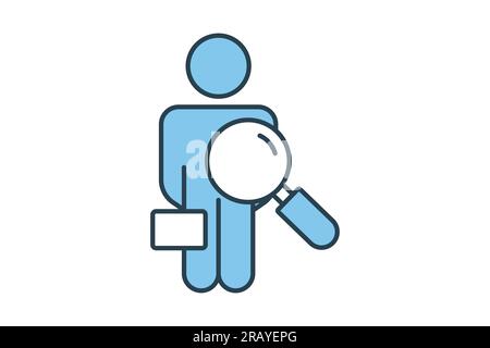 Find employee icon. Magnifying glass with man. Flat line icon style design. Simple vector design editable Stock Vector
