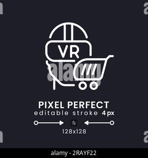 Virtual reality white linear desktop icon on black Stock Vector