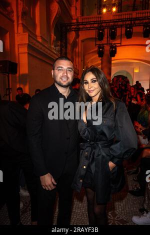 Elie Saab Jr poses with Lebanese singer Elissa at Elie Saab Haute couture Fall Winter 2023 2024 show at Musee des Arts Decoratifs as part of Paris Fashion Week in Paris France on July 5 2023. Photo by...