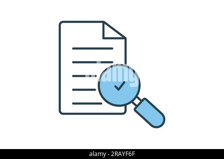 Traceability icon. Magnifying glass with document. icon related to Find, Search. Flat line icon style design. Simple vector design editable Stock Vector