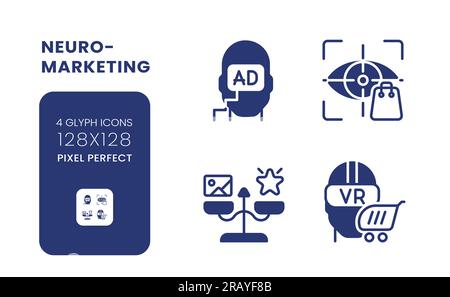 Neuromarketing black solid desktop icons pack Stock Vector