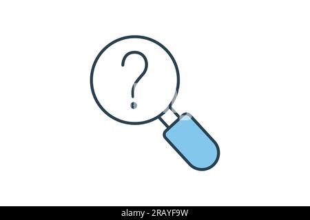 Question Icon with Magnifying Glass. help search. Flat line icon style design. Simple vector design editable Stock Vector