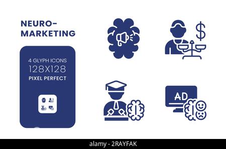 Neuromarketing black solid desktop icons pack Stock Vector
