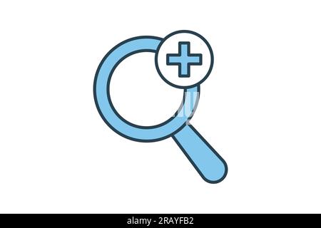 Advanced icon. Magnifying glass, search, plus sign. Flat line icon style design. Simple vector design editable Stock Vector