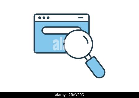search engine icon. Magnifying glass with search bar. Flat line icon style design. Simple vector design editable Stock Vector
