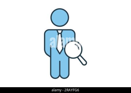 Job search icon. Magnifying glass with people wear ties, Search for employees and job search. Flat line icon style design. Simple vector design editab Stock Vector