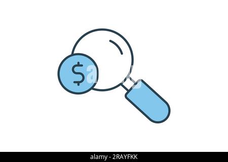 Paid search icon. search icon with dollar money. Flat line icon style design. Simple vector design editable Stock Vector
