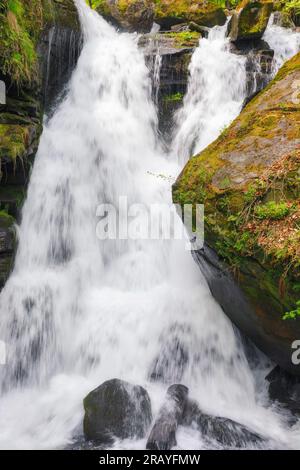 waterfall among the rocks. nature background in spring Stock Photo