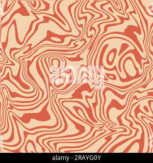 Trippy wavy pattern in red and beige color. Abstract retro groovy background. Psychedelic swirl backdrop in 70s style. Square vector cover for social Stock Vector