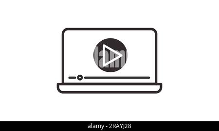 Laptop and video icon. Vector editable linear black and white illustration Stock Vector