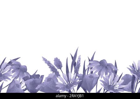 Floral seamless pattern with abstract wildflowers, california poppies, plants and delicate branches, watercolor print isolated on white background for Stock Vector