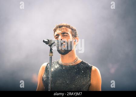 Torino, Italia. 5 luglio 2023. the Italian singer Marco Mengoni performed live on the stage of the Stadio Grande Torino. Credit: Andrea Pinna Stock Photo