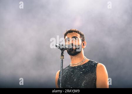 Torino, Italia. 5 luglio 2023. the Italian singer Marco Mengoni performed live on the stage of the Stadio Grande Torino. Credit: Andrea Pinna Stock Photo