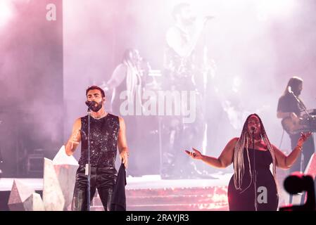 Torino, Italia. 5 luglio 2023. the Italian singer Marco Mengoni performed live on the stage of the Stadio Grande Torino. Credit: Andrea Pinna Stock Photo